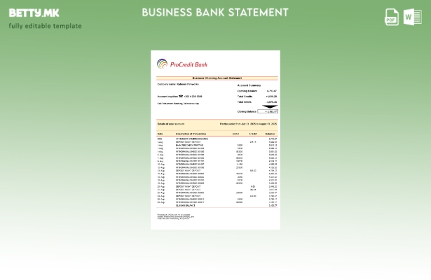 модерен стил ПроКредит организација која проверува извод од сметката Шаблон за ф
